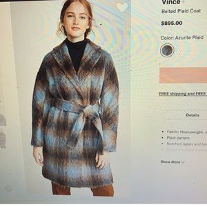 Vince Belted Plaid Coat in Azurite
